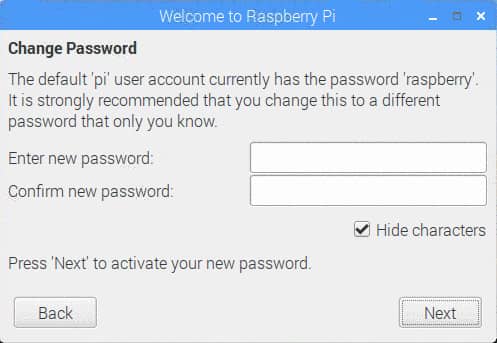 Raspberry pi 'pi'ユーザーのパスワード設定。