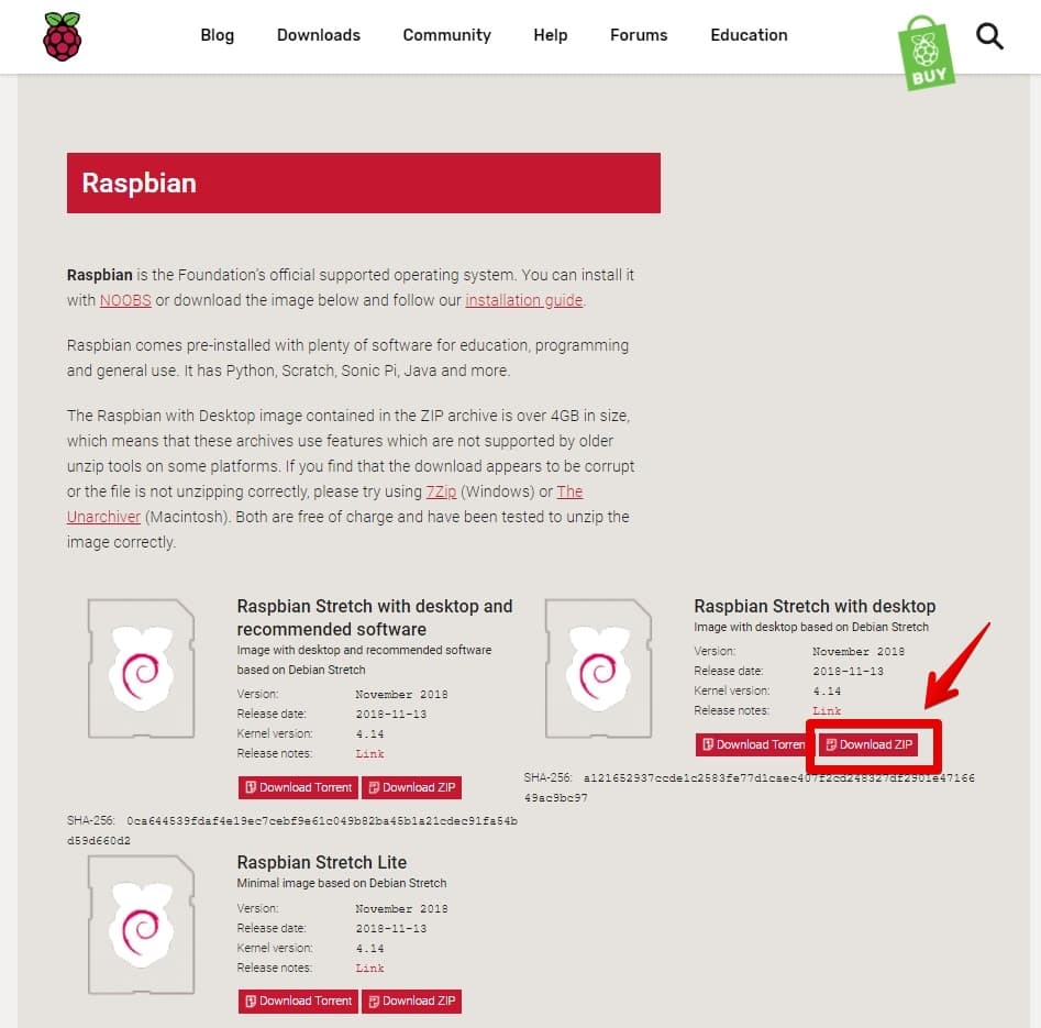 Raspbianのイメージを選択 & ダウンロード