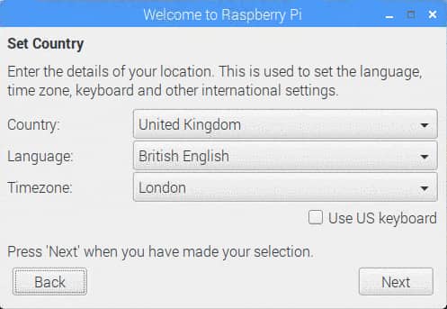 Raspberry pi 利用している場所（国）を選択